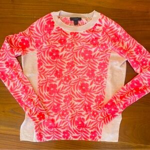 J.crew linen sweater size xxs floral hot pink long sleeve shirt tan J.crew shirt